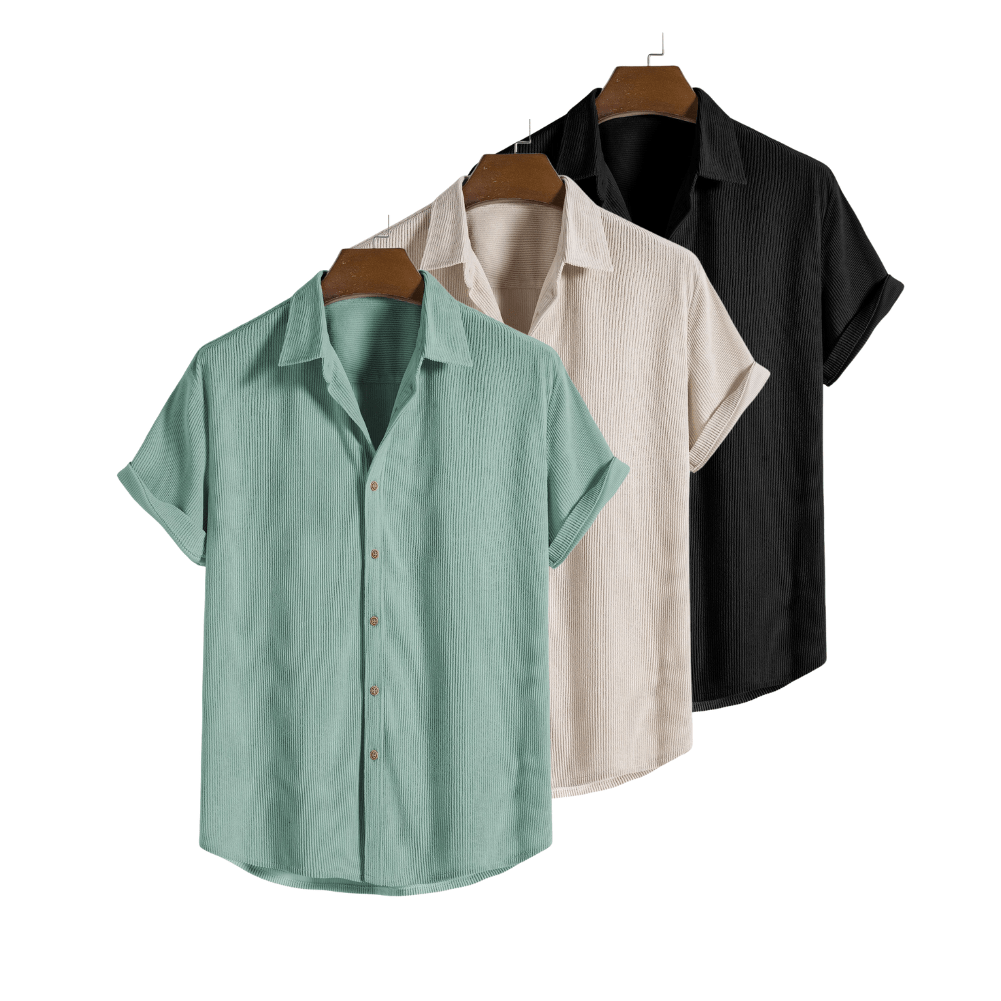 Derada | 3 - Pack Corduroy Casual Button - Up Shirt - Derada Fashion