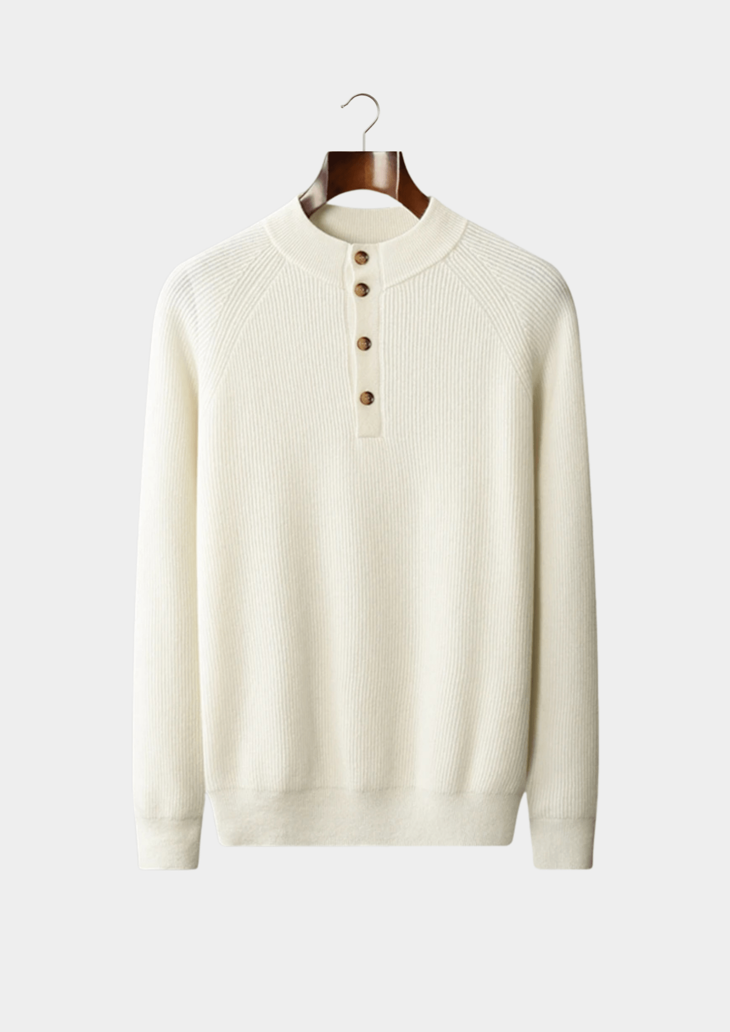 PREMIUM CASHMERE CLASSIC RIBBED HENLEY SWEATER - Derada