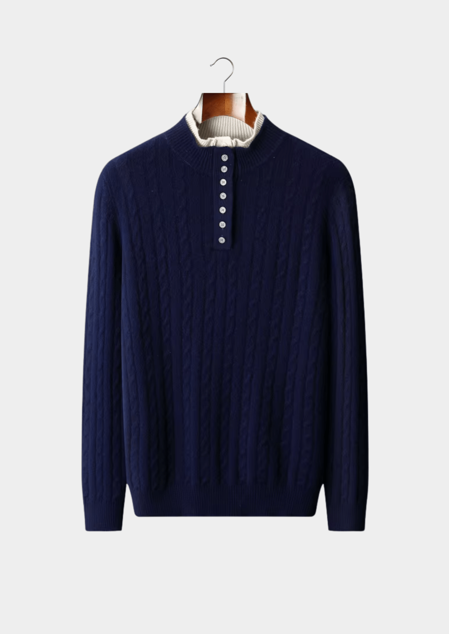 PURE EXTRA - FINE MERINO WOOL CABLE KNIT HENLEY SWEATER - Derada
